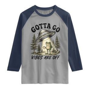 Funny Frog Alien Abduction Raglan Shirt Gotta Go Vibes Are Off UFO Forest