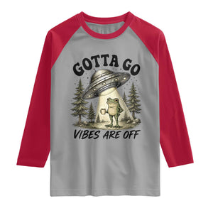 Funny Frog Alien Abduction Raglan Shirt Gotta Go Vibes Are Off UFO Forest