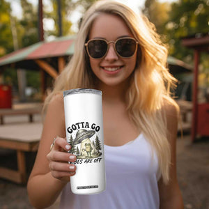 Funny Frog Alien Abduction Skinny Tumbler Gotta Go Vibes Are Off UFO Forest