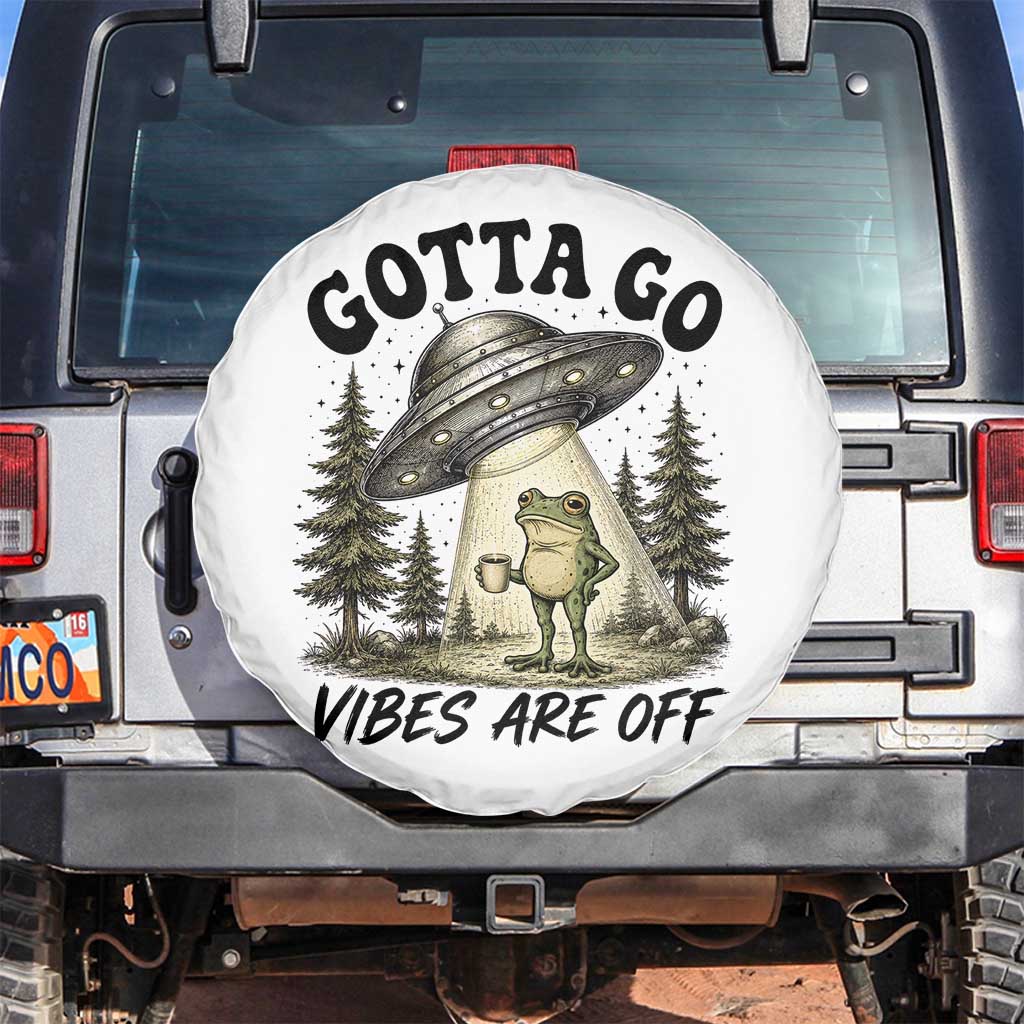 Funny Frog Alien Abduction Spare Tire Cover Gotta Go Vibes Are Off UFO Forest