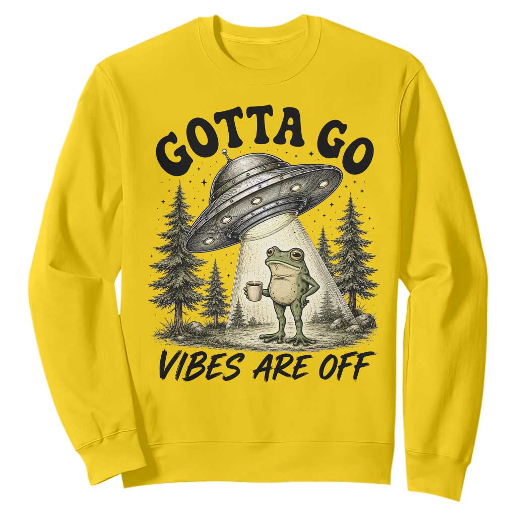 Funny Frog Alien Abduction Sweatshirt Gotta Go Vibes Are Off UFO Forest