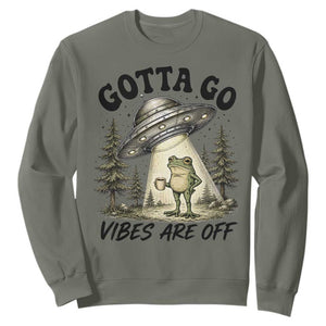 Funny Frog Alien Abduction Sweatshirt Gotta Go Vibes Are Off UFO Forest