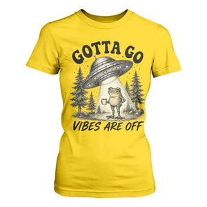 Funny Frog Alien Abduction T Shirt For Women Gotta Go Vibes Are Off UFO Forest