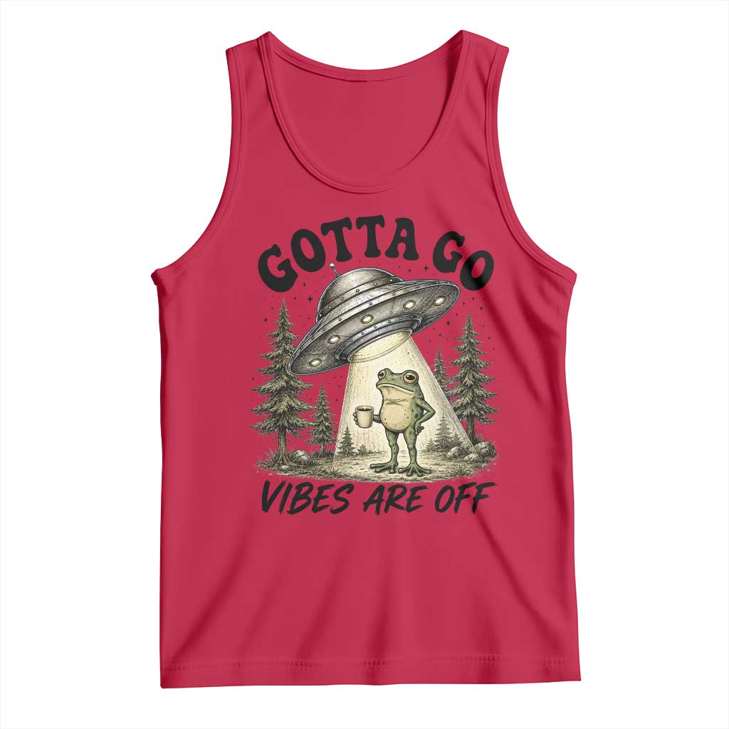 Funny Frog Alien Abduction Tank Top Gotta Go Vibes Are Off UFO Forest