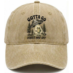 Funny Frog Alien Abduction Washed Cotton Baseball Cap Gotta Go Vibes Are Off UFO Forest