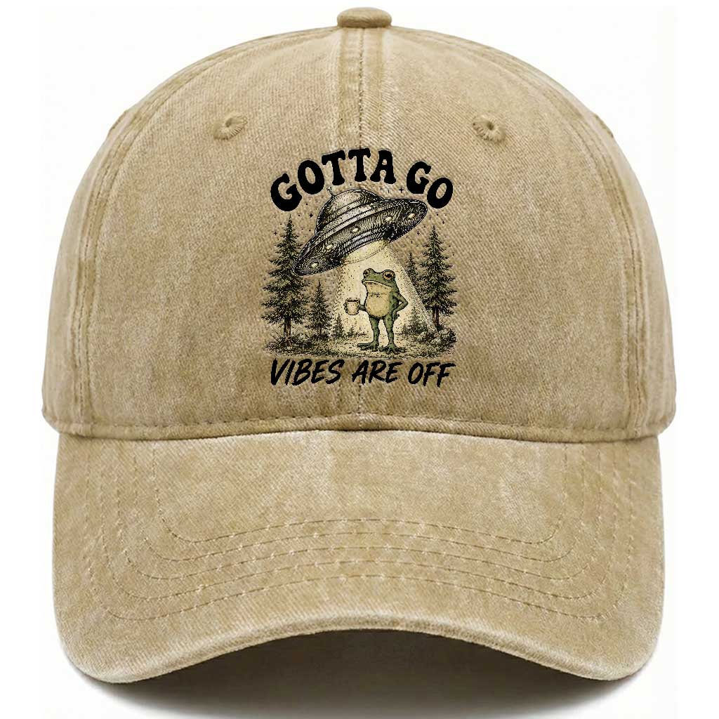 Funny Frog Alien Abduction Washed Cotton Baseball Cap Gotta Go Vibes Are Off UFO Forest TS11 Print Your Wear