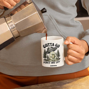 Funny Frog Alien Abduction Coffee Mug Gotta Go Vibes Are Off UFO Forest