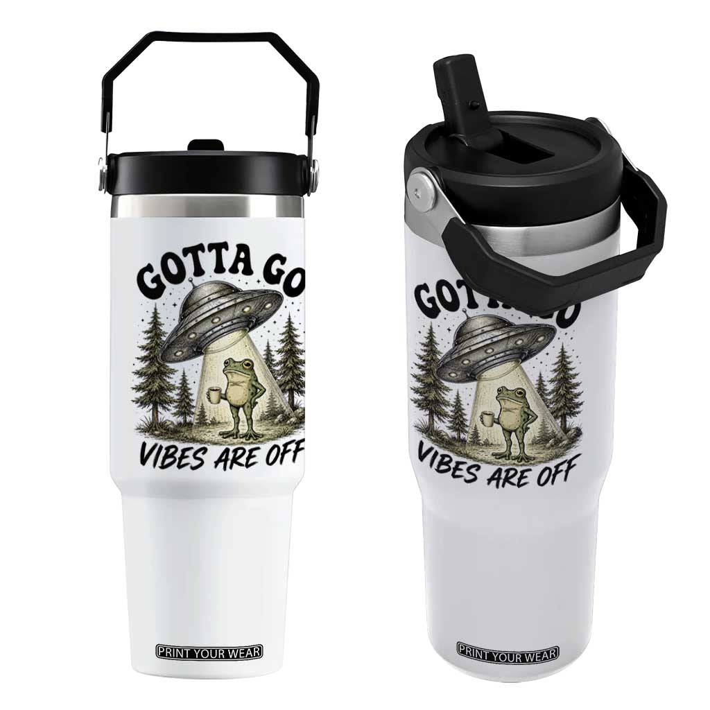 Funny Frog Alien Abduction Flip Straw Tumbler Gotta Go Vibes Are Off UFO Forest