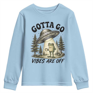 Funny Frog Alien Abduction Youth Sweatshirt Gotta Go Vibes Are Off UFO Forest