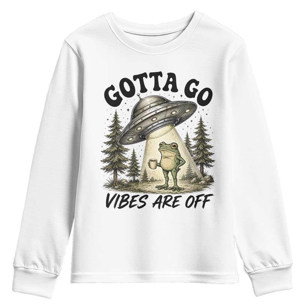 Funny Frog Alien Abduction Youth Sweatshirt Gotta Go Vibes Are Off UFO Forest TS11 White Print Your Wear