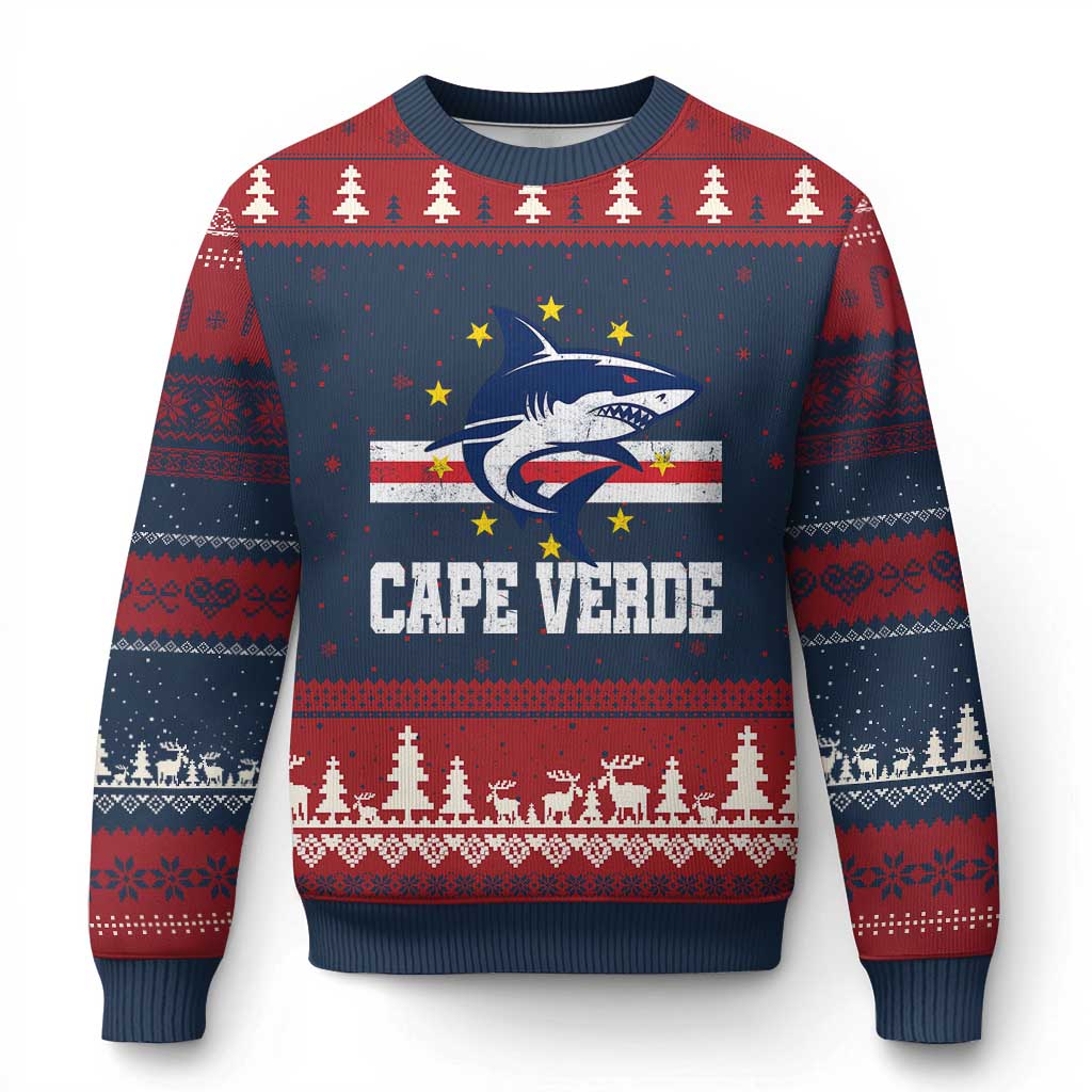Vintage Cape Verde Shark Cabo Verdean Roots Ugly Christmas Sweater TS11 Navy Red Print Your Wear
