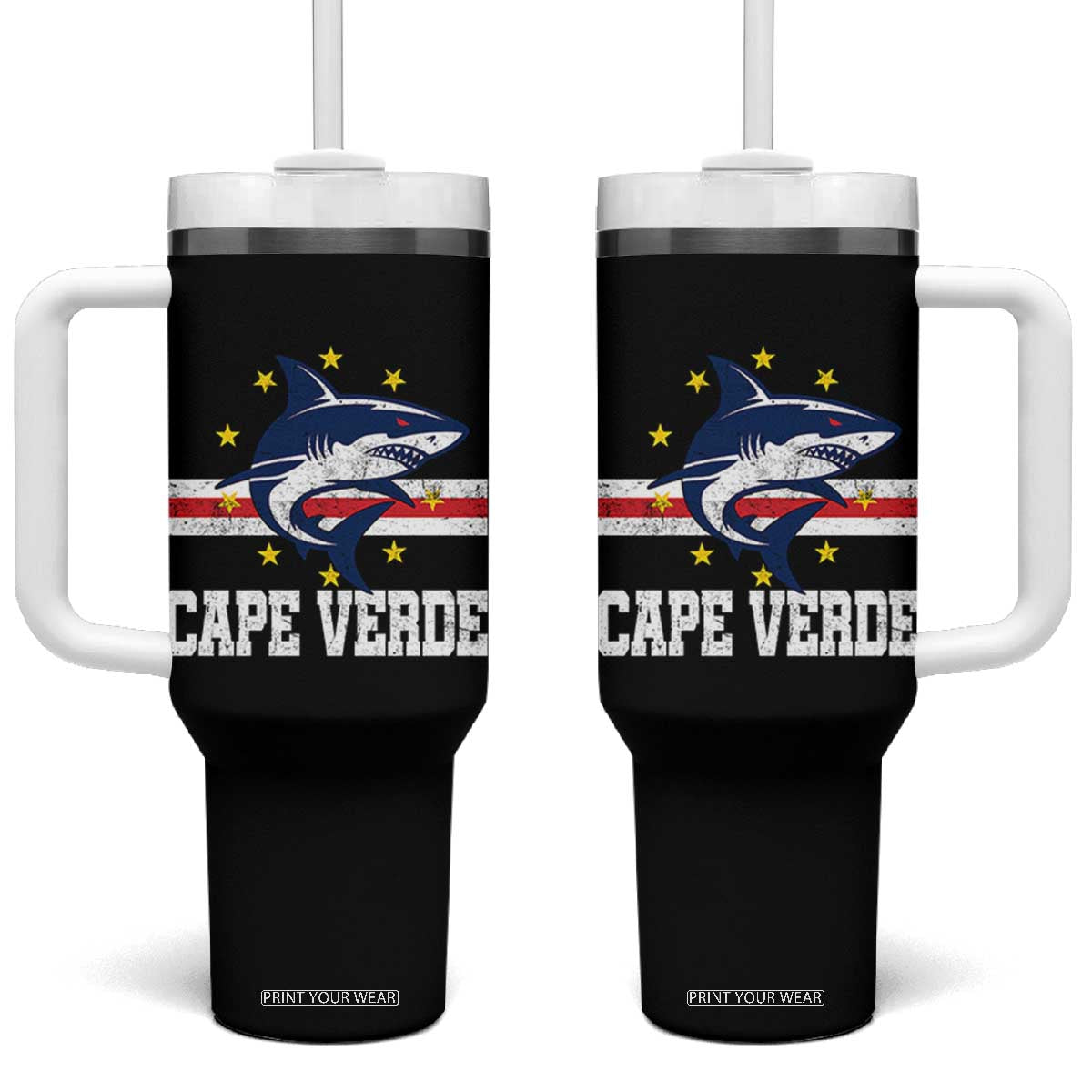 Vintage Cape Verde Shark Cabo Verdean Roots Tumbler With Handle TS11 One Size: 40 oz Black Print Your Wear