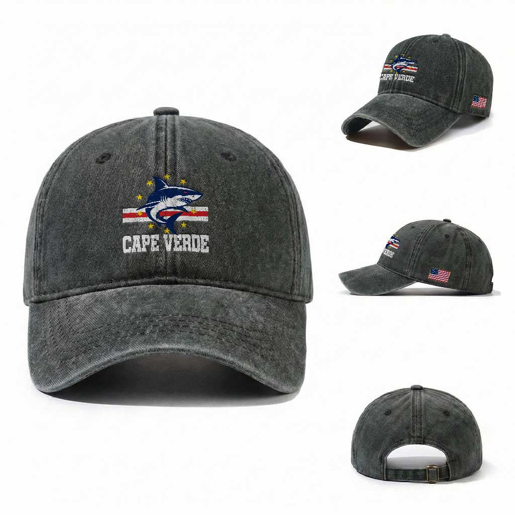 Vintage Cape Verde Shark Cabo Verdean Roots Washed Cotton Baseball Cap
