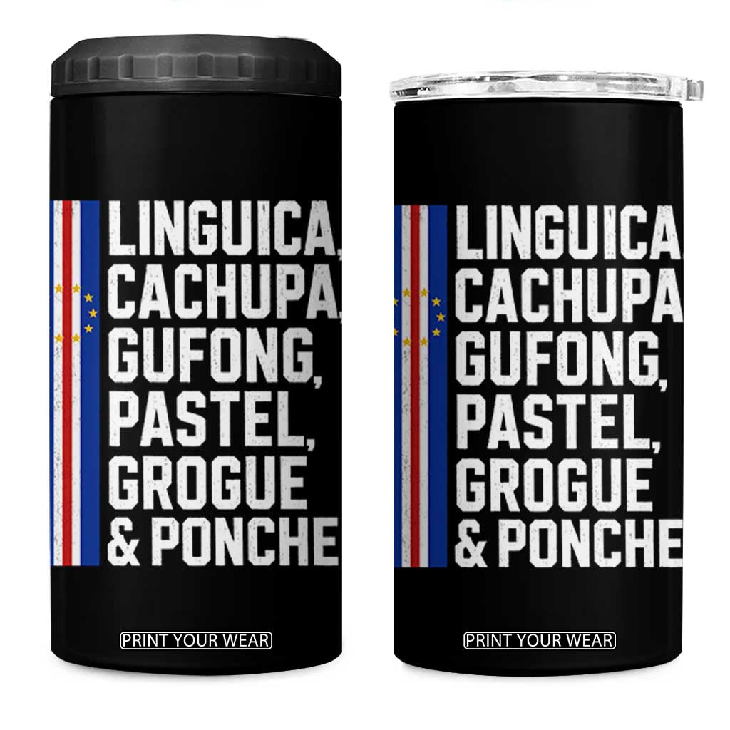 Cape Verde Cuisine 4 in 1 Can Cooler Tumbler Linguica Cachupa Gufong Cabo Verde Heritage
