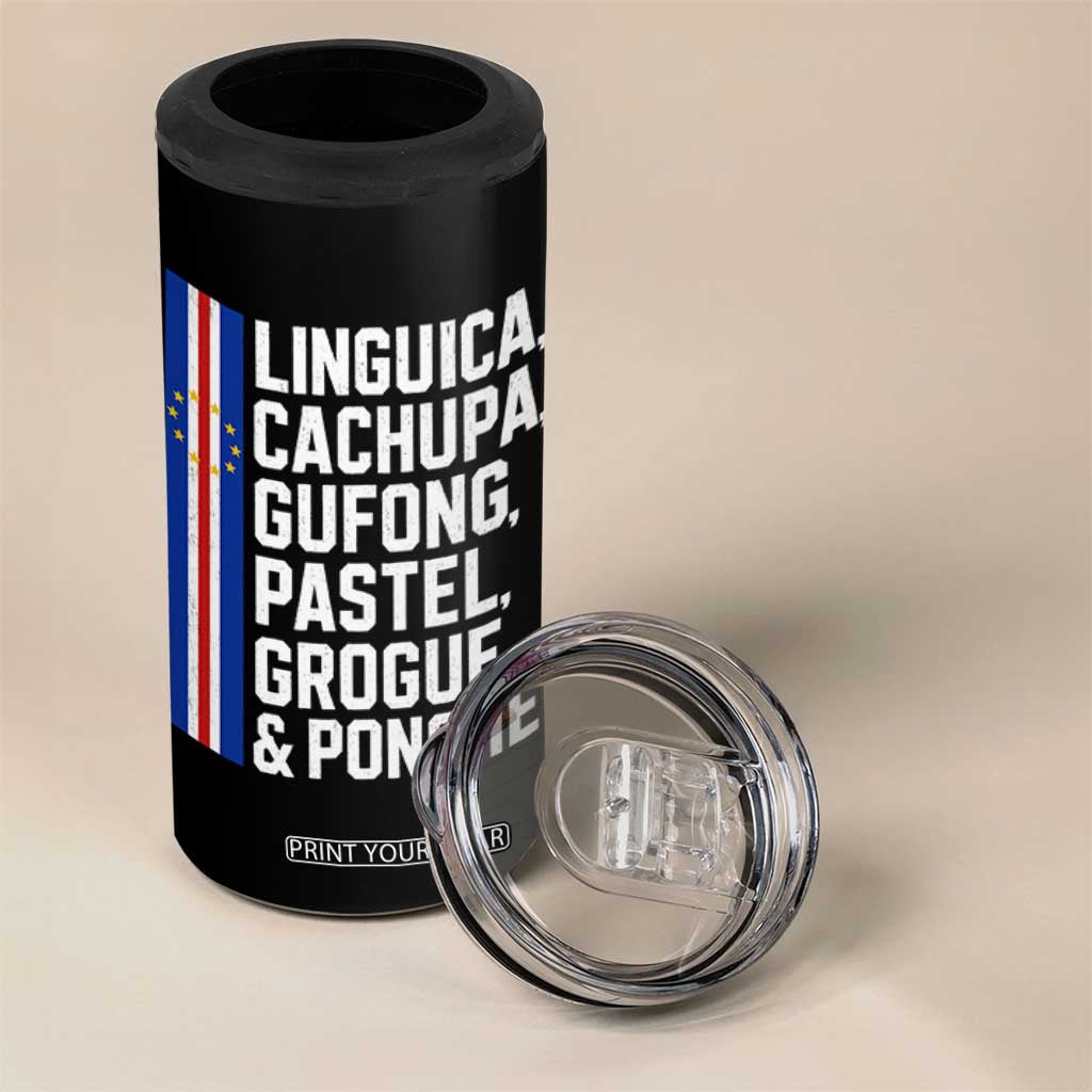 Cape Verde Cuisine 4 in 1 Can Cooler Tumbler Linguica Cachupa Gufong Cabo Verde Heritage