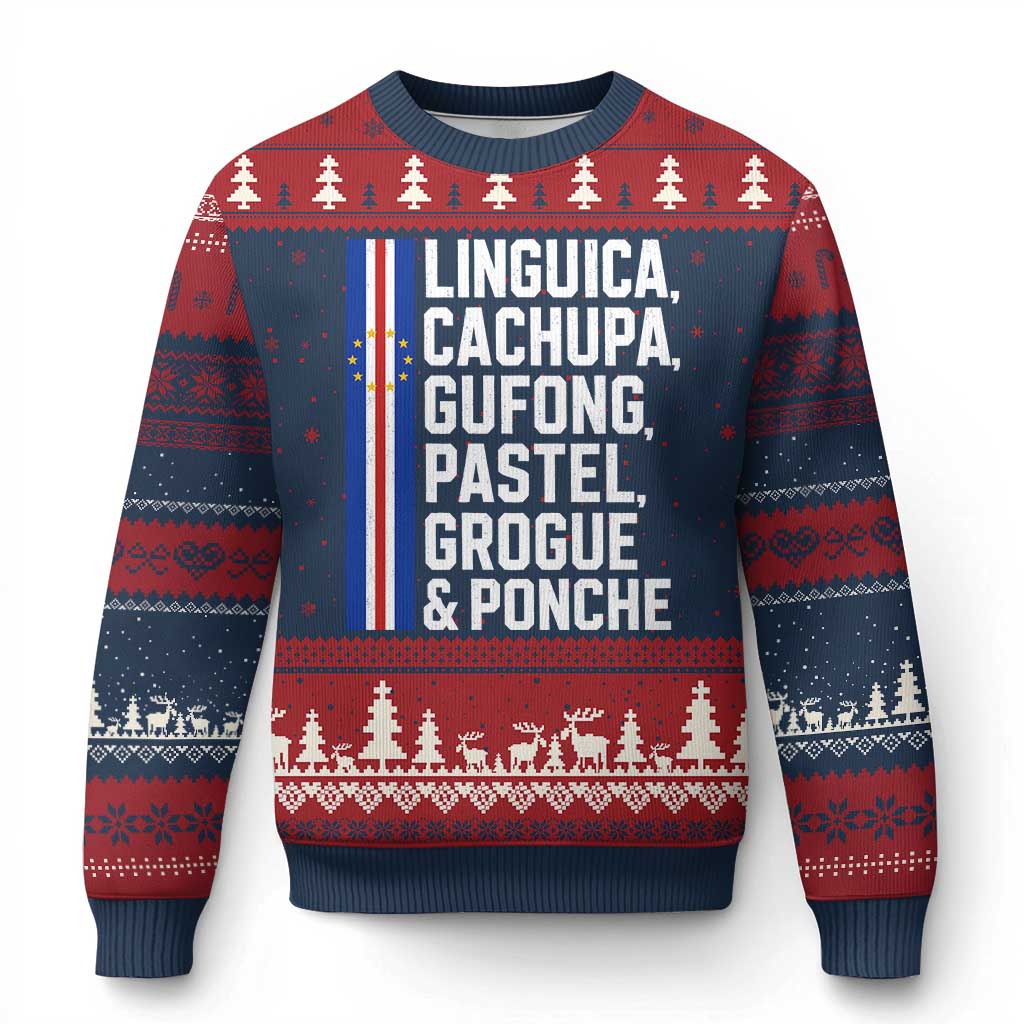 Cape Verde Cuisine Ugly Christmas Sweater Linguica Cachupa Gufong Cabo Verde Heritage