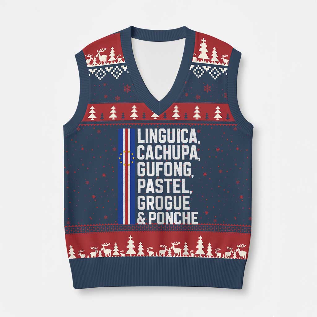 Cape Verde Cuisine V-Neck Knit Sweater Vest Linguica Cachupa Gufong Cabo Verde Heritage TS11 Navy Red Print Your Wear