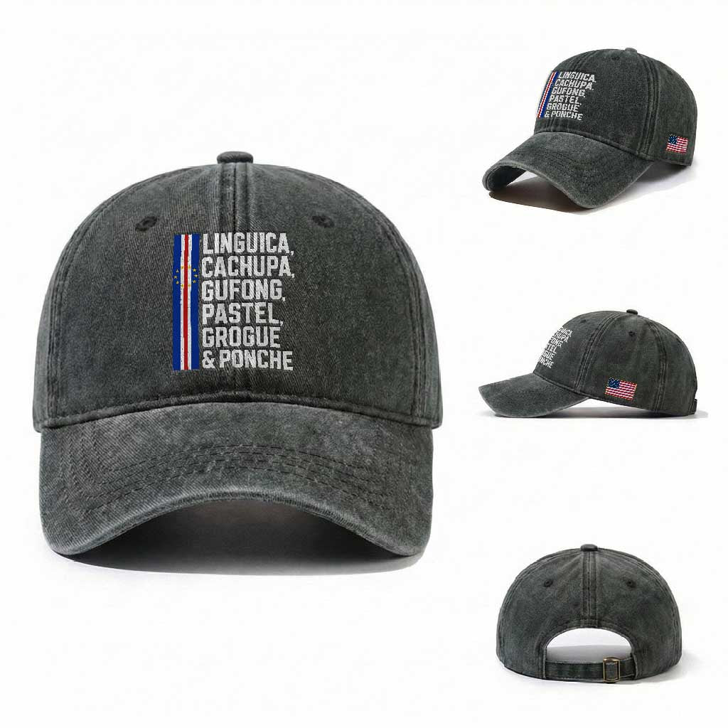 Cape Verde Cuisine Washed Cotton Baseball Cap Linguica Cachupa Gufong Cabo Verde Heritage