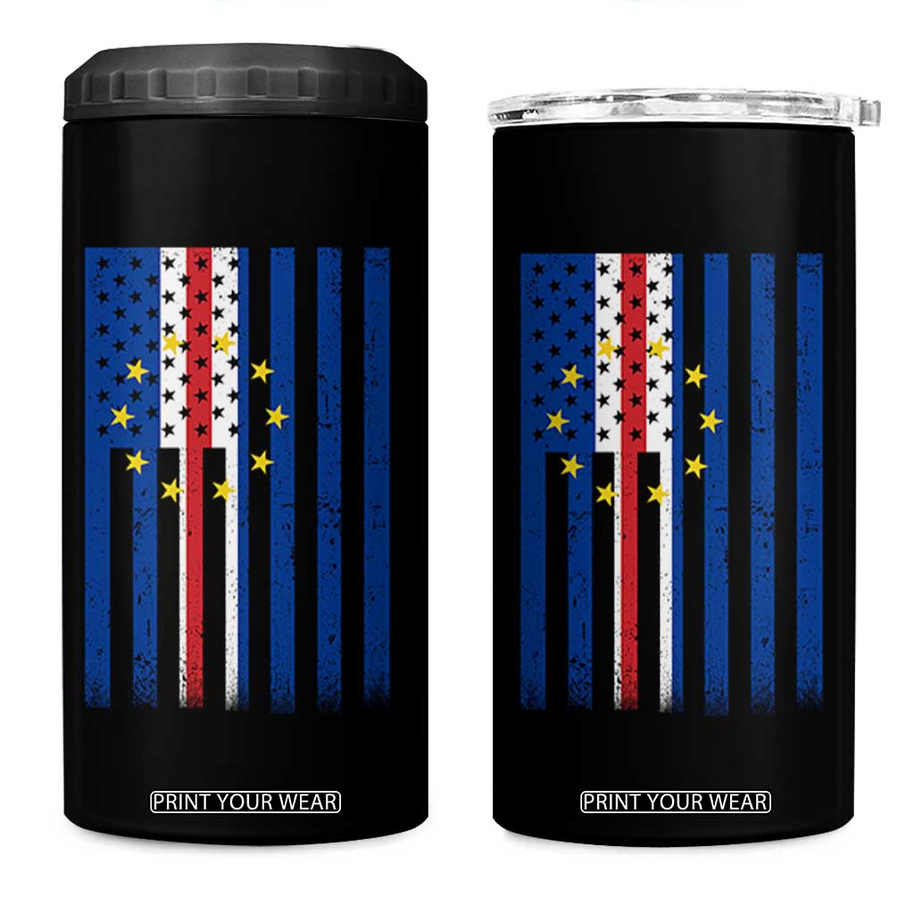 Half Cape Verdean Half American 4 in 1 Can Cooler Tumbler Cabo Verdean Roots Vintage Cape Verde Flag