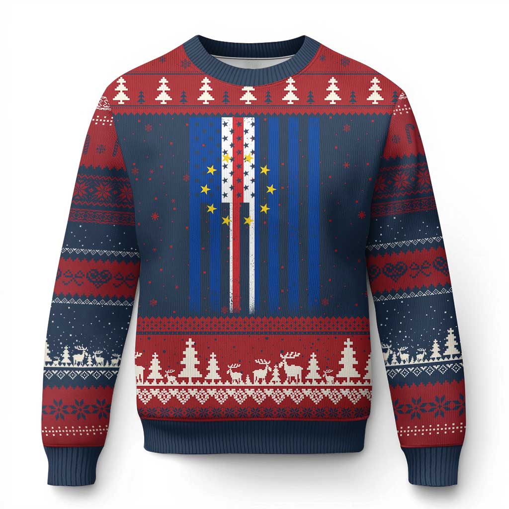 Half Cape Verdean Half American Ugly Christmas Sweater Cabo Verdean Roots Vintage Cape Verde Flag