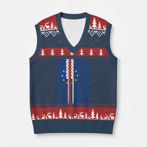 Half Cape Verdean Half American V-Neck Knit Sweater Vest Cabo Verdean Roots Vintage Cape Verde Flag