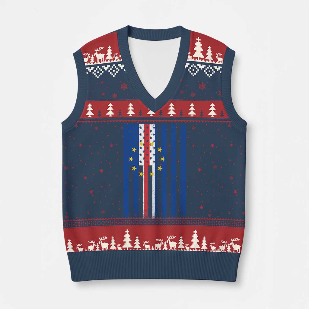 Half Cape Verdean Half American V-Neck Knit Sweater Vest Cabo Verdean Roots Vintage Cape Verde Flag TS11 Navy Red Print Your Wear
