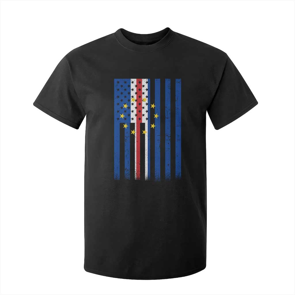 Half Cape Verdean Half American T Shirt For Kid Cabo Verdean Roots Vintage Cape Verde Flag