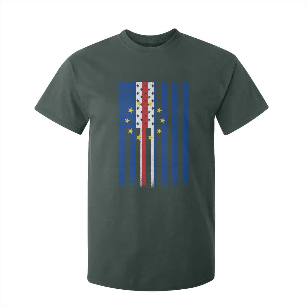 Half Cape Verdean Half American T Shirt For Kid Cabo Verdean Roots Vintage Cape Verde Flag