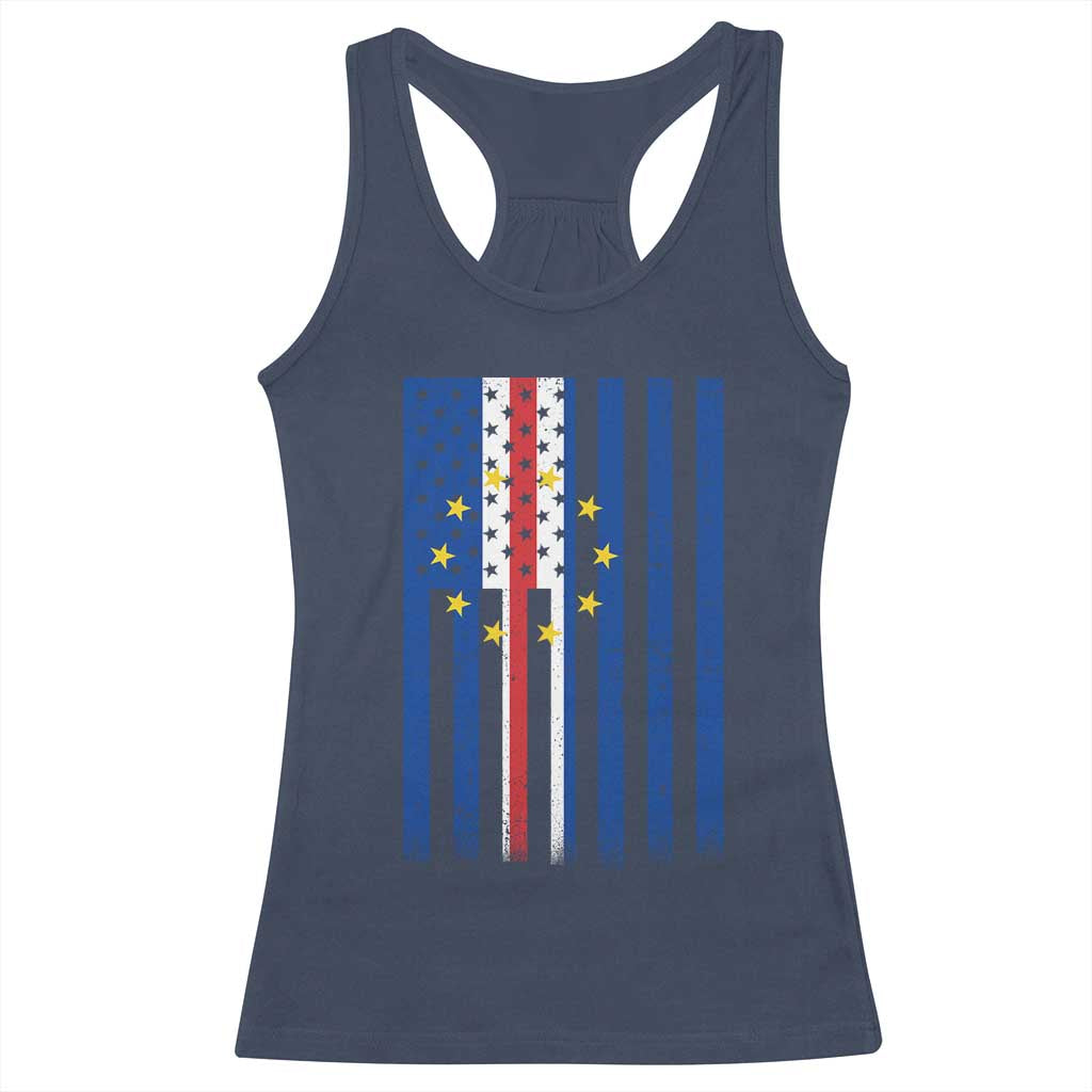 Half Cape Verdean Half American Racerback Tank Top Cabo Verdean Roots Vintage Cape Verde Flag