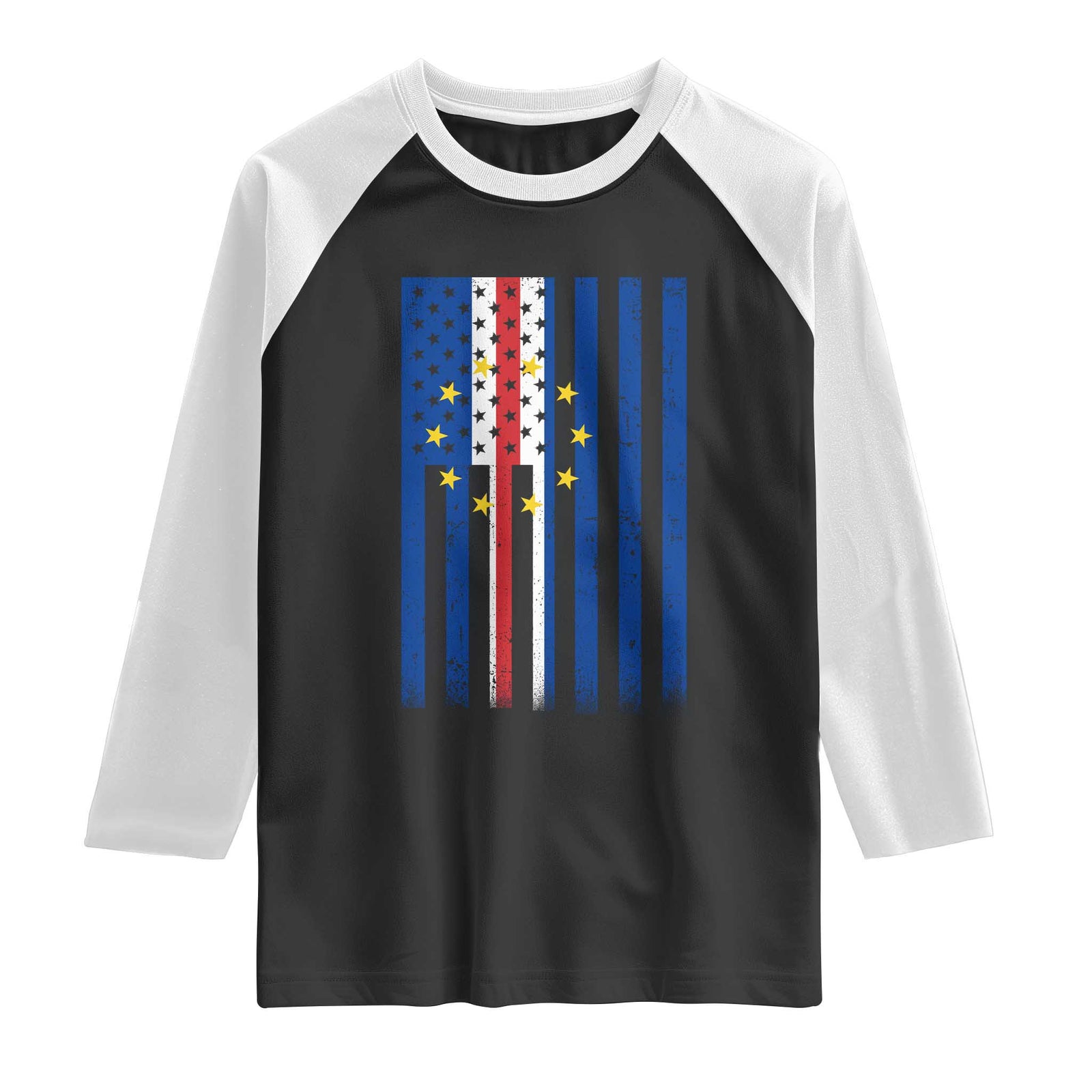 Half Cape Verdean Half American Raglan Shirt Cabo Verdean Roots Vintage Cape Verde Flag TS11 Black White Print Your Wear