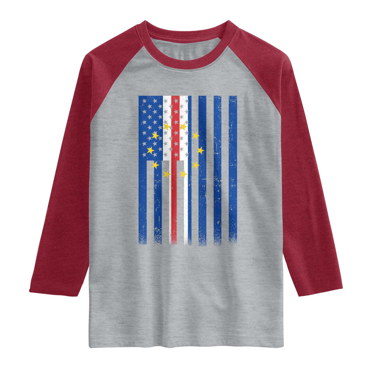 Half Cape Verdean Half American Raglan Shirt Cabo Verdean Roots Vintage Cape Verde Flag