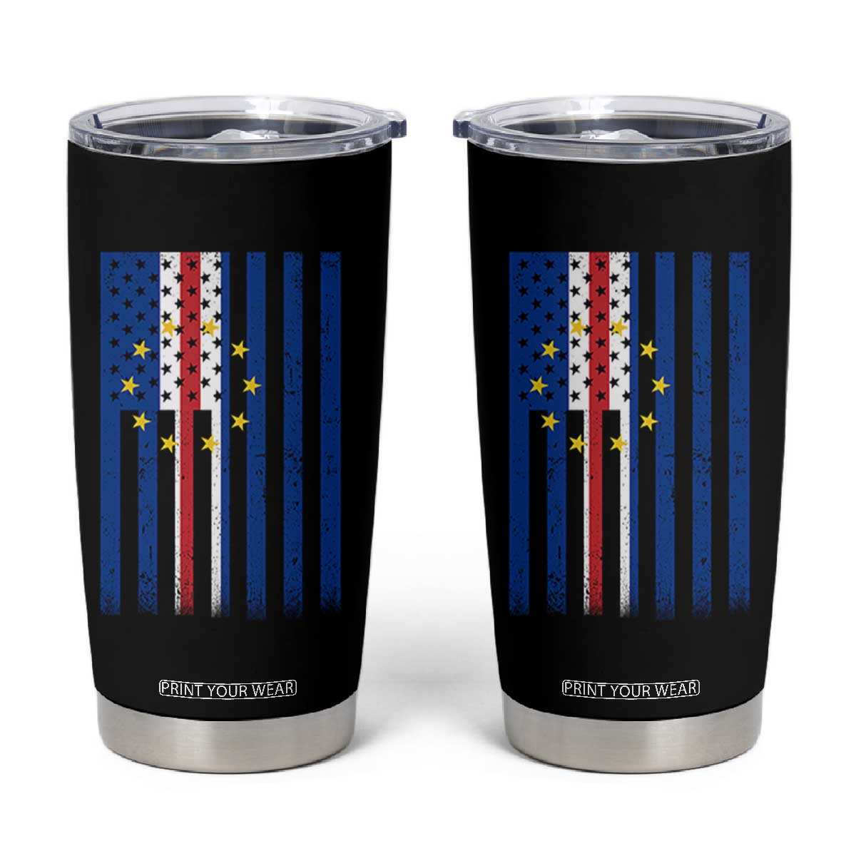 Half Cape Verdean Half American Tumbler Cup Cabo Verdean Roots Vintage Cape Verde Flag TS11 Black Print Your Wear