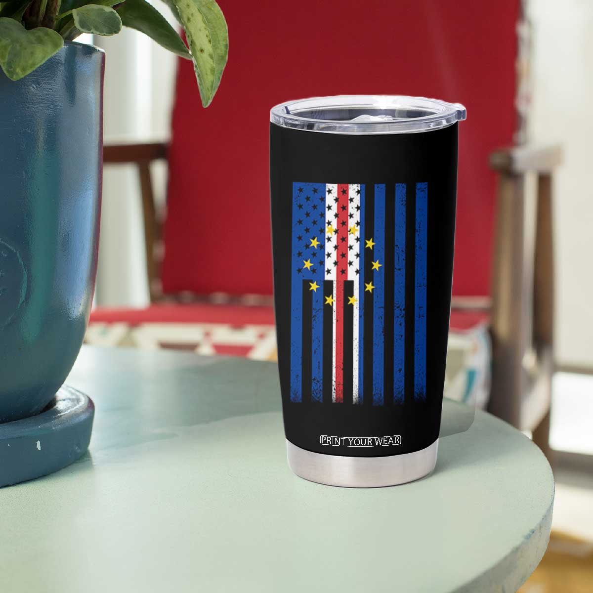 Half Cape Verdean Half American Tumbler Cup Cabo Verdean Roots Vintage Cape Verde Flag