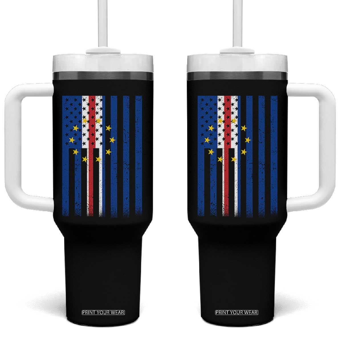 Half Cape Verdean Half American Tumbler With Handle Cabo Verdean Roots Vintage Cape Verde Flag TS11 One Size: 40 oz Black Print Your Wear