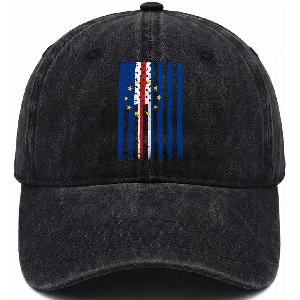 Half Cape Verdean Half American Washed Cotton Baseball Cap Cabo Verdean Roots Vintage Cape Verde Flag TS11 Print Your Wear