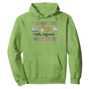 Special Education Teacher Hoodie Communication Looks Different For Everyone Autism Speech Therapy TS11 Lime Print Your Wear