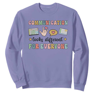 Special Education Teacher Sweatshirt Communication Looks Different For Everyone Autism Speech Therapy TS11 Violet Print Your Wear
