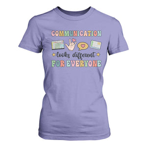Special Education Teacher T Shirt For Women Communication Looks Different For Everyone Autism Speech Therapy TS11 Violet Print Your Wear