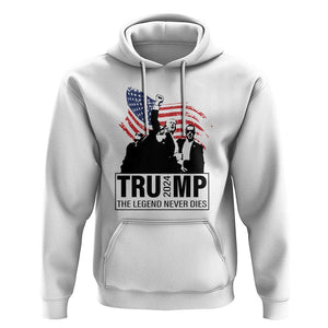 Trump The Legend Never Dies 2024 Hoodie American Flag Raised Fist TS11 White Print Your Wear