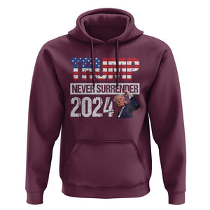 Trump Never Surrender 2024 Hoodie American Flag Raised Fist TS11 Maroon Print Your Wear