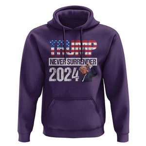 Trump Never Surrender 2024 Hoodie American Flag Raised Fist TS11 Purple Print Your Wear