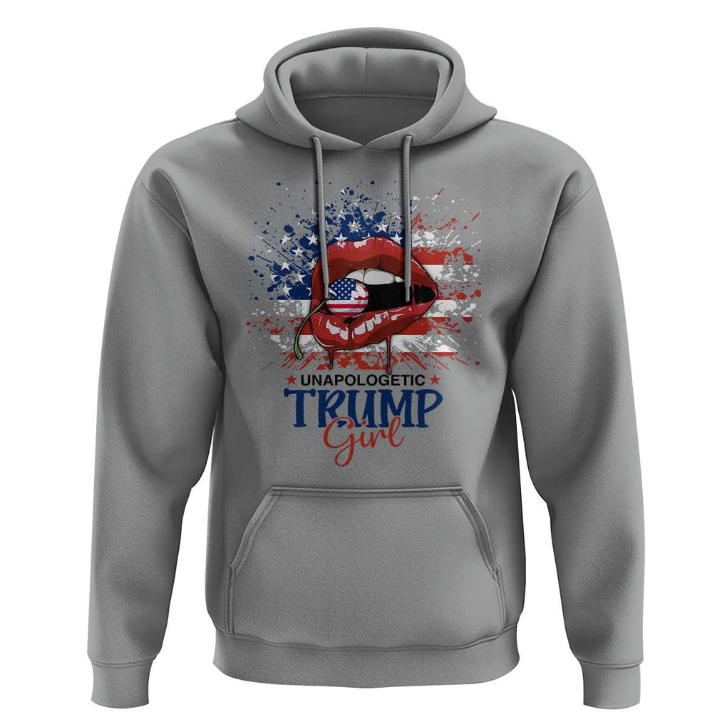 Unapologetic Trump Girl Hoodie Red Lips Cherry American Flag TS11 Sport Gray Print Your Wear