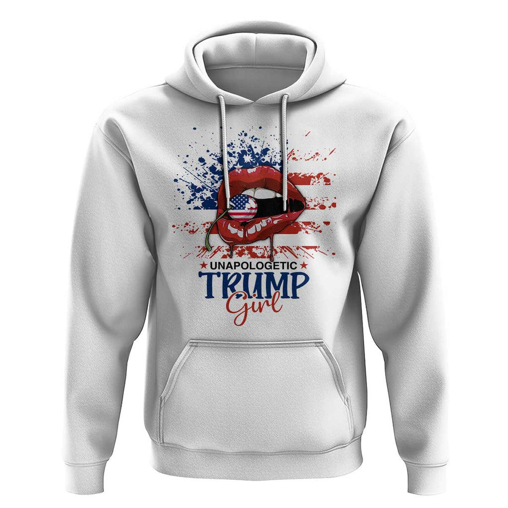 Unapologetic Trump Girl Hoodie Red Lips Cherry American Flag TS11 White Print Your Wear