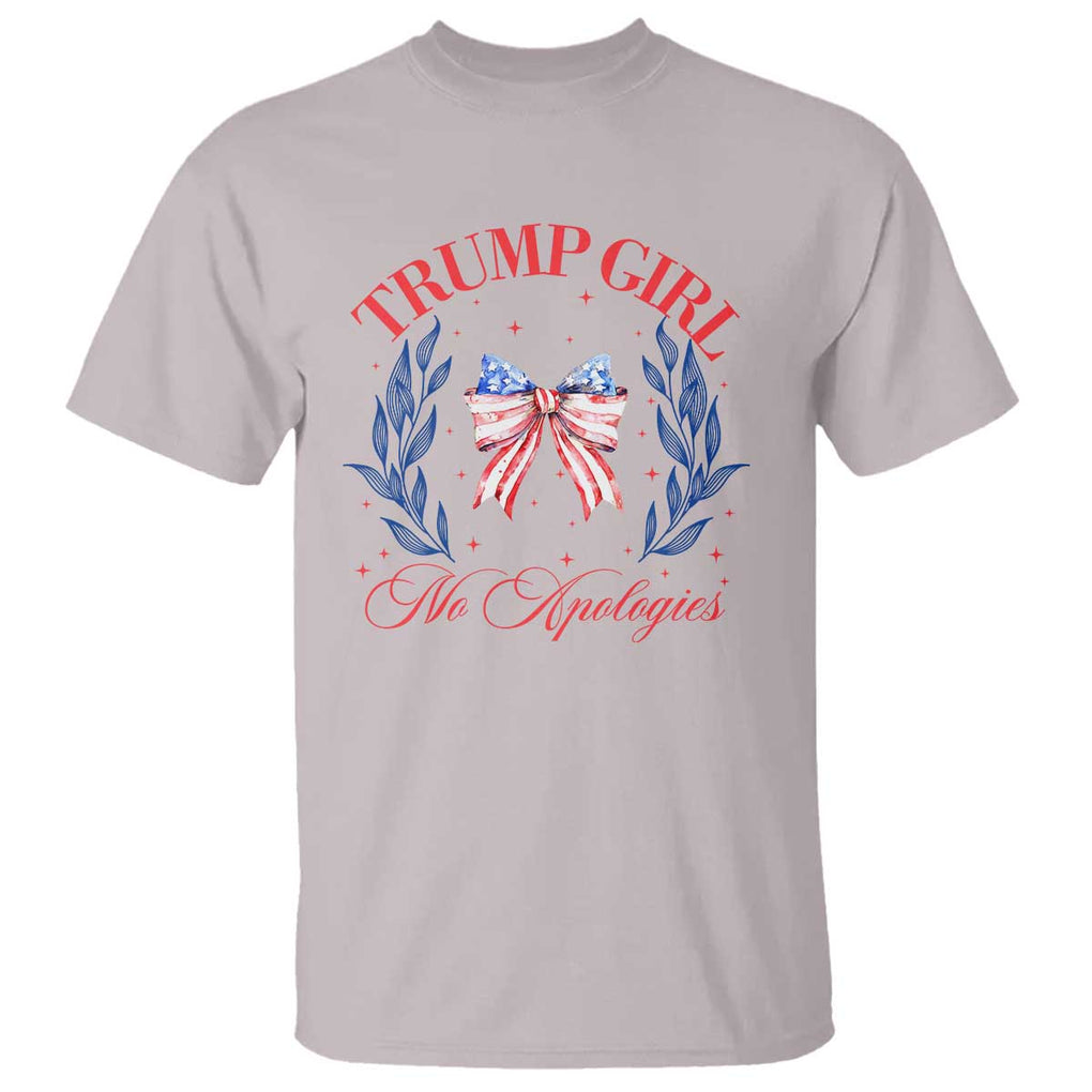 Trump Girl No Apologies T Shirt Coquette American Flag Patriotic Bow TS11 Ice Gray Print Your Wear