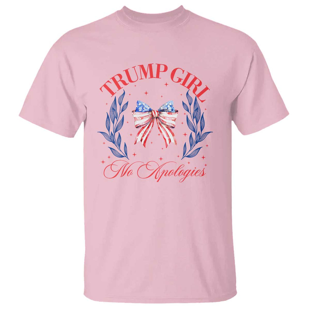 Trump Girl No Apologies T Shirt Coquette American Flag Patriotic Bow TS11 Light Pink Print Your Wear