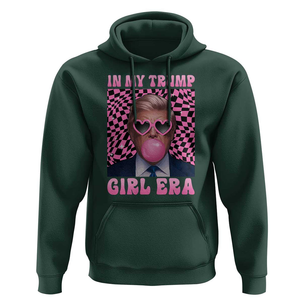 In My Trump Girl Era Hoodie Retro Groove Pink Bubble Gum Glasses TS11 Dark Forest Green Print Your Wear