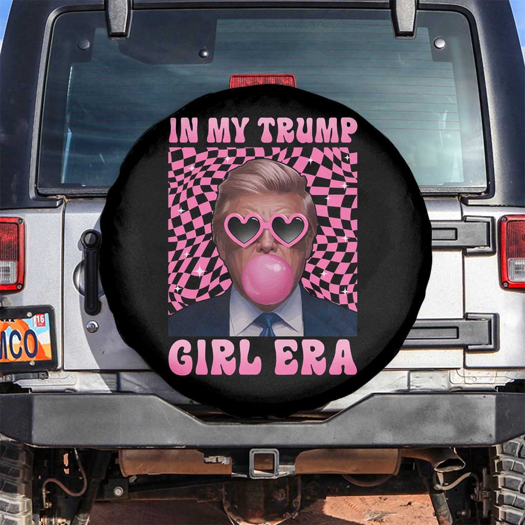 In My Trump Girl Era Spare Tire Cover Retro Groove Pink Bubble Gum Glasses TS11 No hole Black Print Your Wear