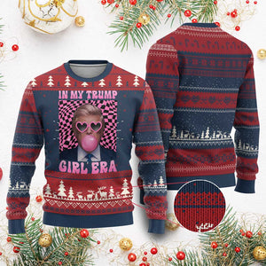 In My Trump Girl Era Ugly Christmas Sweater Retro Groove Pink Bubble Gum Glasses TS11 Burgundy Print Your Wear