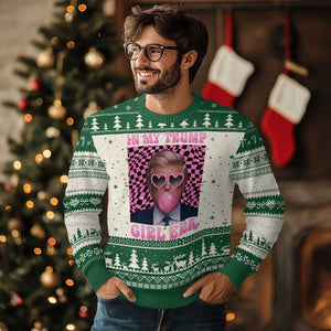 In My Trump Girl Era Ugly Christmas Sweater Retro Groove Pink Bubble Gum Glasses TS11 Green Print Your Wear