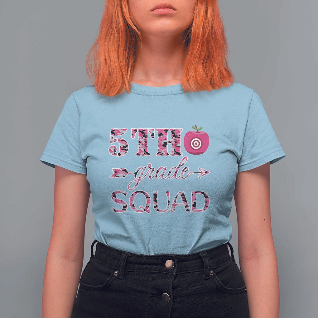 Funny Back To School Hunting T Shirt For Women 5TH Grade Squad Pink Camo Flag Apple Arrow TS11 Light Blue Print Your Wear
